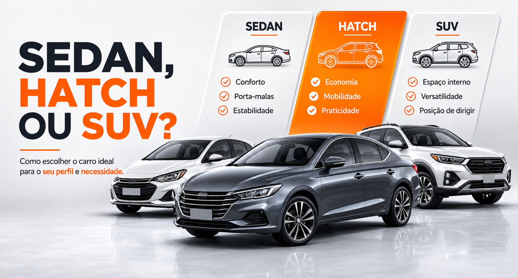 Sedan, Hatch ou SUV? Guia completo para escolher o carro certo para o seu perfil